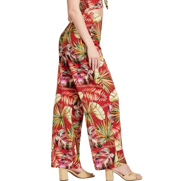 Guess Wide-Leg Pants Size XS Xsmall‎ Leta Tropical Print Red High-Rise - Picture 12 of 12